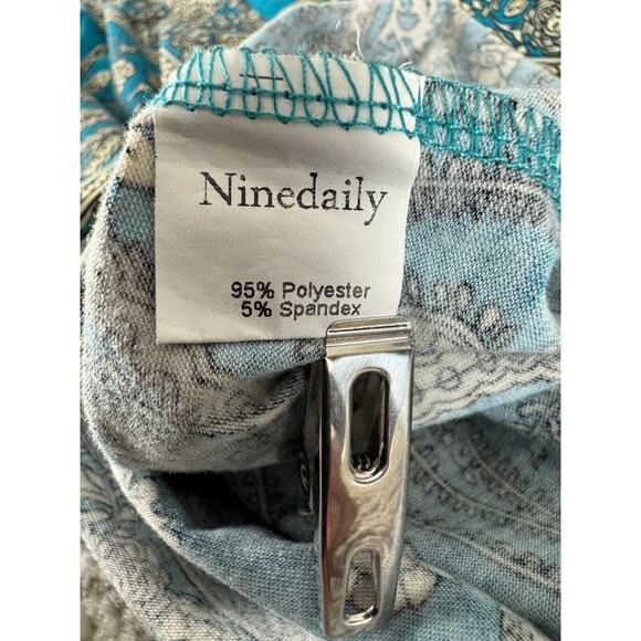 Ninedaily Womens Size S Floral Stretch 1/4 Zip Top Blue Roll Tab Sleeve - Picture 9 of 11